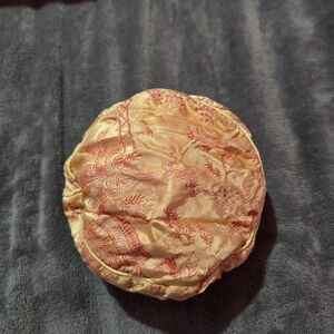 Vintage Chinese Pouch Makeup Storage Gold With Red Designs Made In HONG KONG